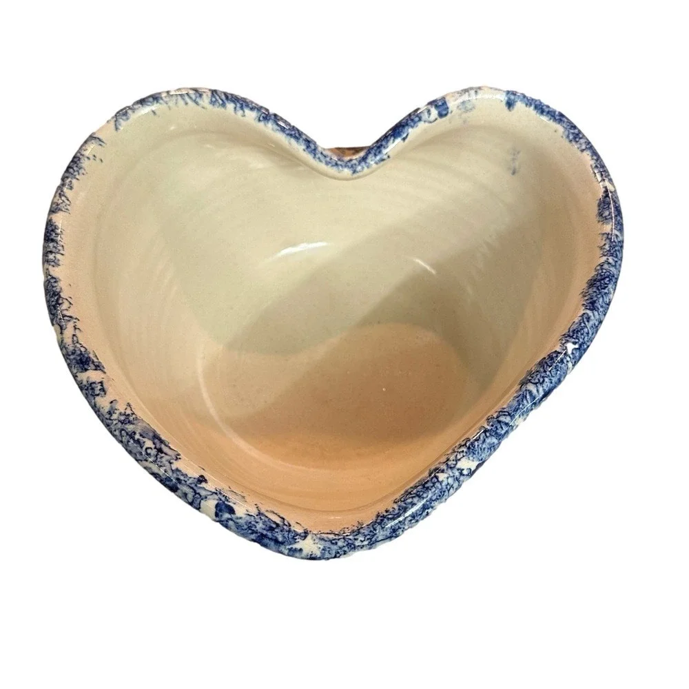 Casey Pottery Heart Shaped Speckled Sponge Pattern‎ Blue Stoneware Pottery Bowl